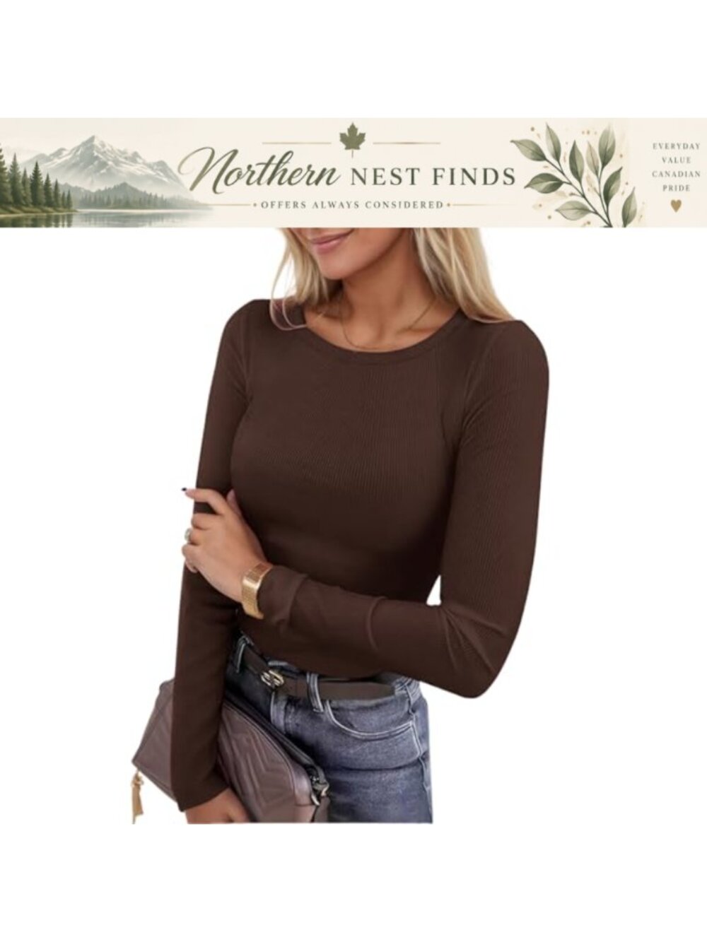Women's Ribbed Knit Long Sleeve Crewneck Slim Fitted T-Shirt